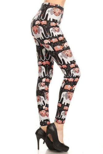One Size Cartoon Elephant Print Leggings