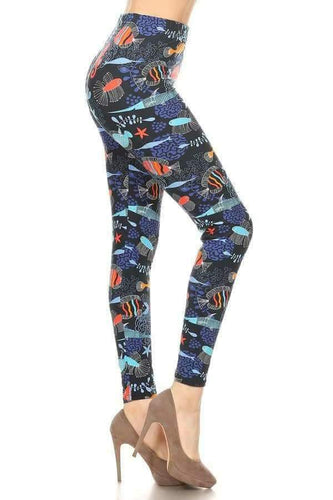 One Size Fish & Coral Sea Print Leggings