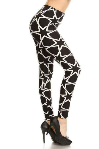One Size Black & White Star Print Leggings
