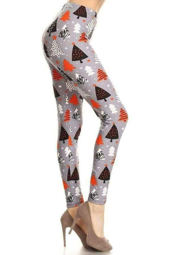 One Size Tree Print Leggings on Grey Background