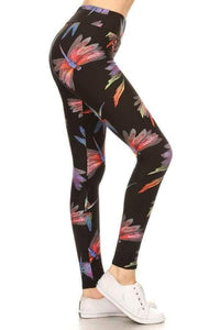 One Size Colorful Dragonfly Print Leggings on Black Background