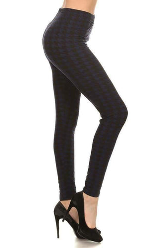 One Size Black & Blue Houndstooth Print Leggings