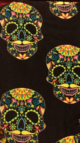 One Size Fluorescent Sugar Skull Print Leggings