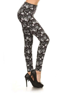 One Size Grey & White Floral Leggings