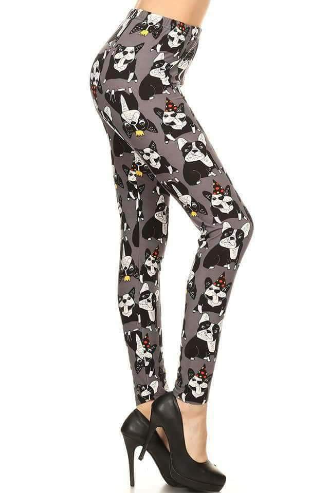 One Size black & white dog Print Leggings