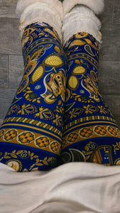 One Size Gold & Blue Paisley Print Leggings