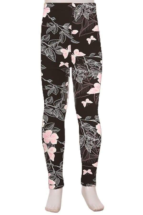 Kids Pink Butterfly & Floral Print on Black Background