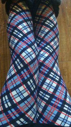 One Size Coral, Blue & White Plaid Leggings