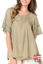 Solid Olive Crochet Trimmed Tunic - tops