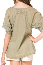 Solid Olive Crochet Trimmed Tunic - tops