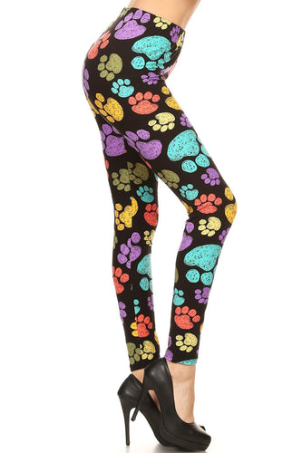 One Size Multi Color Paw Print Leggings