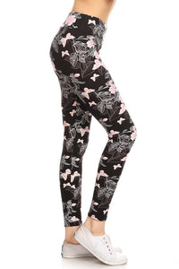 One Size Light Pink Butterfly Print Leggings