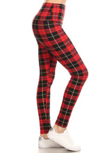 One Size Red & Black Checkered Tartan Plaid Print Leggings