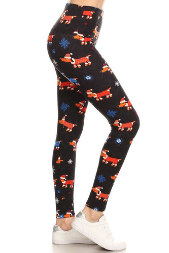 One Size Holiday Daschund Print Leggings