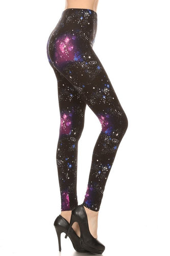 One Size Pink, Blue & Purple Galaxy Print Leggings