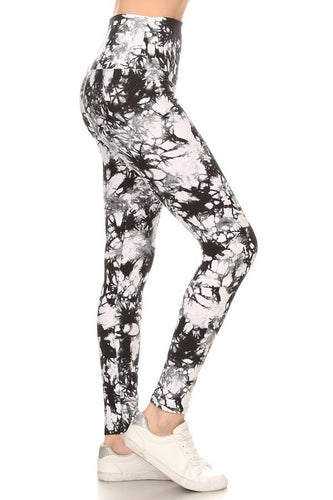 One Size Black & White Tie Dye Leggings