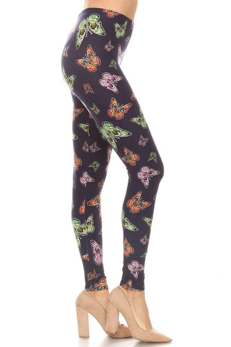 One Size Butterfly w/Skull Detail Print Leggings