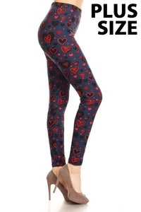 Plus Size Red & Black Hearts on Blue Background Leggings
