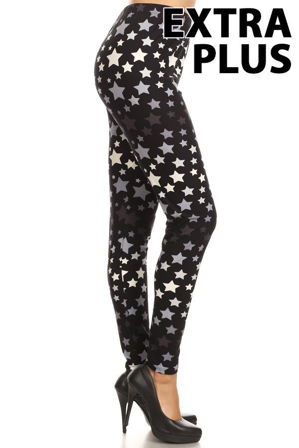 Extra Plus Greyscale Ombre Star Print Leggings