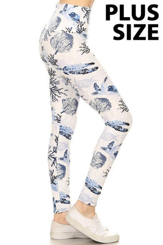 Plus Size Sea Turtle Leggings on White Background