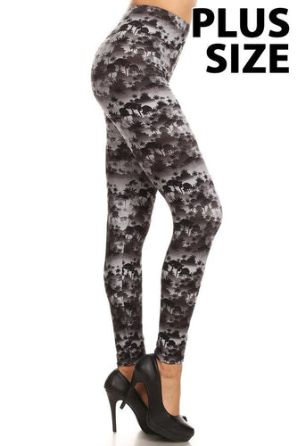 Plus Size Black & Grey Palm Tree Print