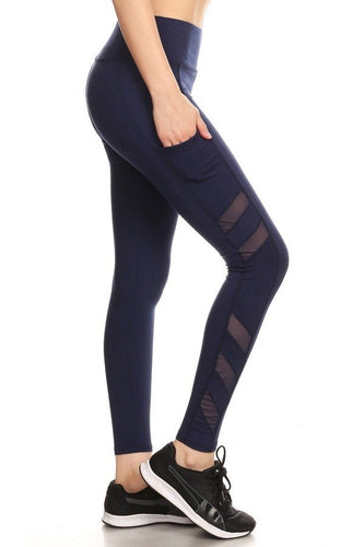 Navy One Size Sculpting Workout Leggings W/Side Pockets