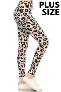 Plus Size Leopard Print Leggings on Grey Background
