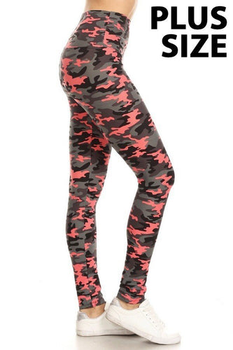 Plus Size Pink/Dark Grey Camo Leggings