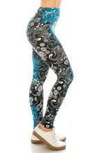 OS Teal Abstract Floral Swirl Leggings