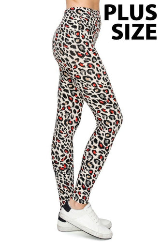 Plus Size Red, Black, Grey, Nude Leopard Print Leggings
