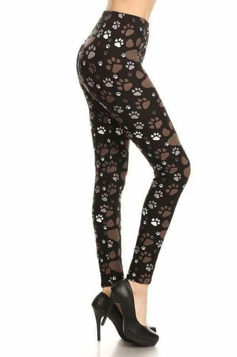 One Size Brown & Black Paw Print Leggings